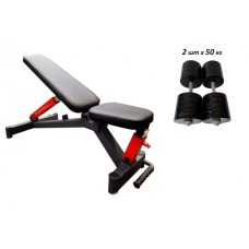 Лавка для жиму RN-Sport Black Rock + Гантелі набірні по 50 кг з порошковим фарбуванням
