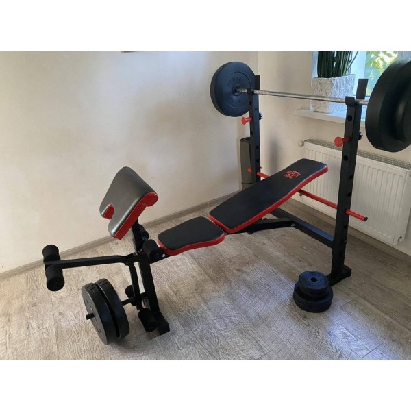 Знижка! Лавка для жиму ReadMeBlack + 4 грифи, 100 кг дисків RN-Sport