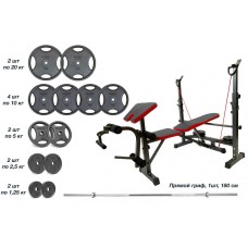 Універсальна лавка зі стійками + Металева штанга RN-Sport Quatro 105 кг