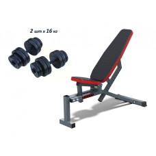 Лавка для жиму регульована RN Sport 3090 + Гантелі набірні 2 по 16 кг