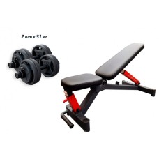Проф. лава для жиму RN-Sport Black Rock + Гантелі олімпійські RN-Sport по 31 кг металеві