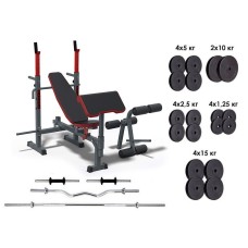 Лавка для жиму, 4 грифи, 115 кг дисків RN-Sport