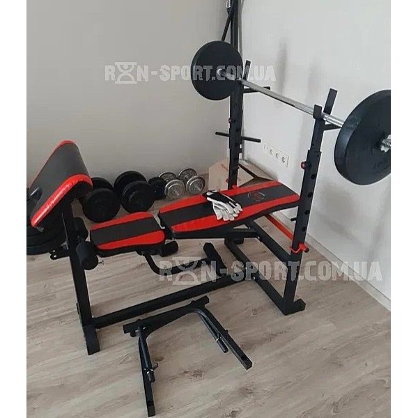 Лавка з верхньою тягою + 4 грифи + 75 кг дисків з ABS покриттям