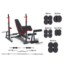 Лавка для жиму з тренажерами, стійки для присідань Штанга 125 кг + 3 грифа