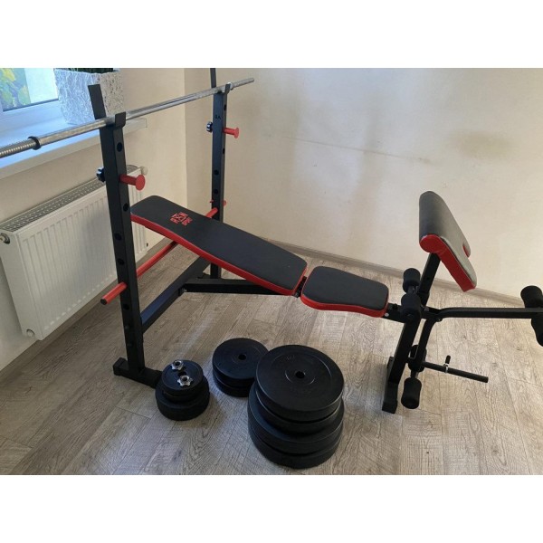 ТОП! Лавка для жиму ReadMeBlack + Штанга 83 кг, гриф W, гантелі RN-Sport