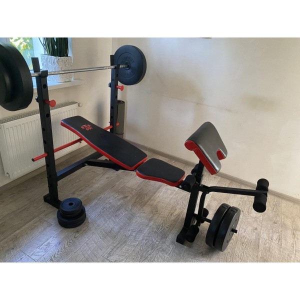 ТОП! Лавка для жиму ReadMeBlack + Штанга 83 кг, гриф W, гантелі RN-Sport