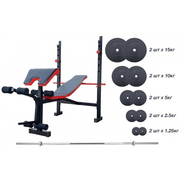 Лавка для жиму універсальна ReadMeBlack + штанга 75 кг RN-Sport