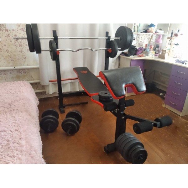 Лавка для жиму універсальна ReadMeBlack + штанга 75 кг RN-Sport