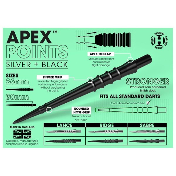 Наконечники для дротиків Harrows APEX RIDGE срібні 3шт