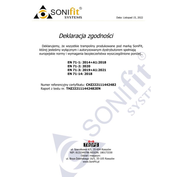 Сітка для батута SoniFit 487 см 12 кріплень