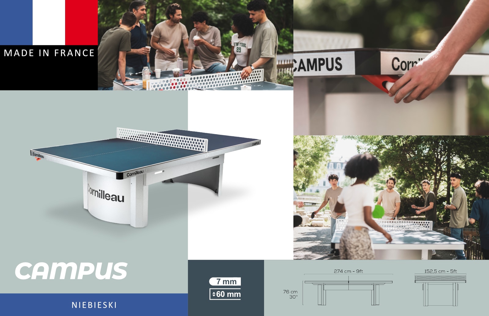 Стіл тенісовий Cornilleau Campus 510M Outdoor синій