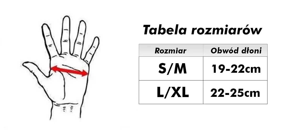 Rękawice żelowe, wewnętrzne - S/M | Złote | DBX Bushido Tabela_rozmiarow_zelowe_ZOLTE