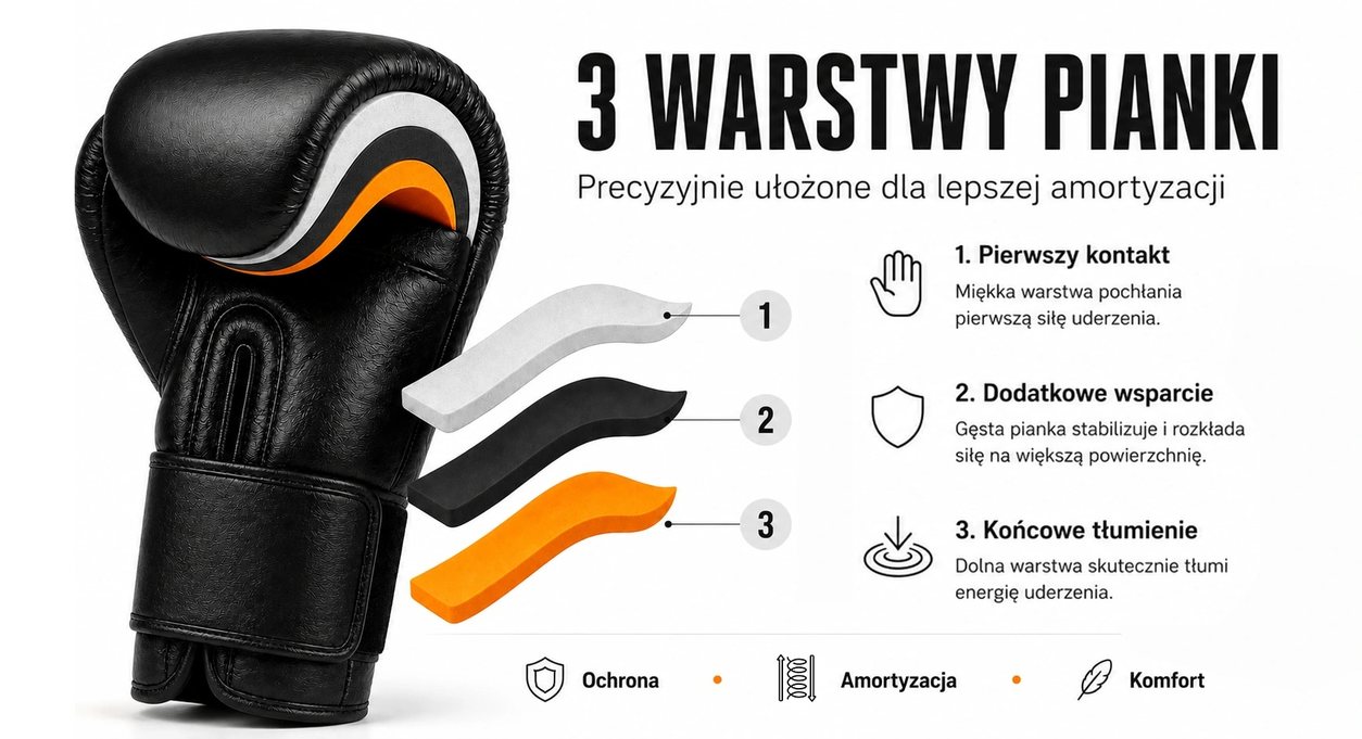 Rękawice bokserskie ze skóry naturalnej Warrior BLACK | DBX Bushido infografika-warrior-black