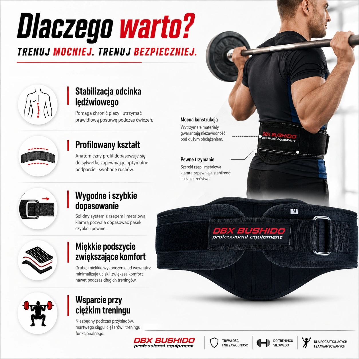 Pas kulturystyczny DBX BUSHIDO ARW-718 z regulacją
