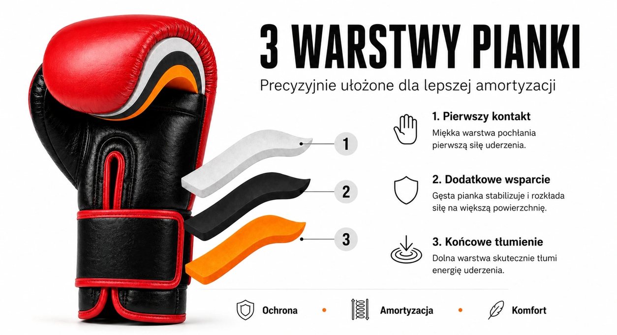 Rękawice bokserskie ze skóry naturalnej Warrior RED | DBX Bushido infografika-warrior-red
