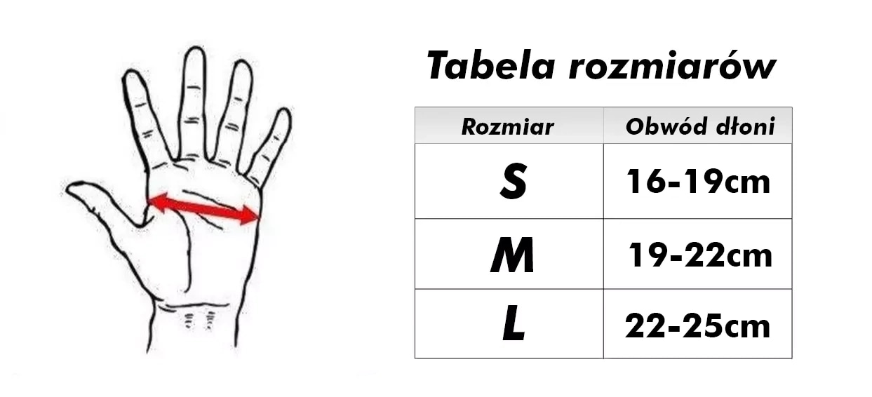 Rękawice żelowe, wewnętrzne - S | Czerwone | DBX Bushido Tabela_rozmiarow_zelowe_CZERWONE