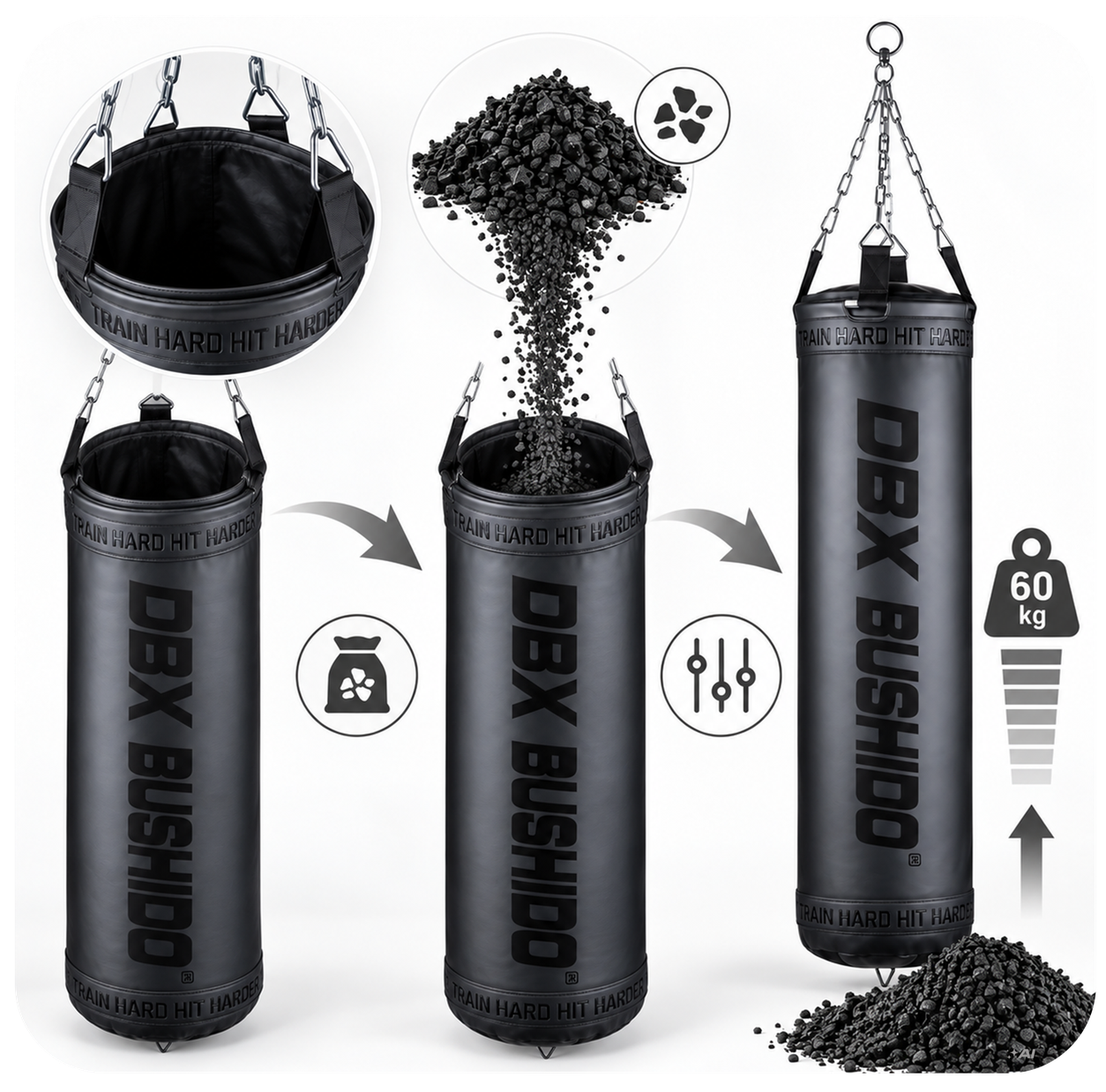 Worek bokserski SBRX Black 150 cm 60 kg DBX Bushido