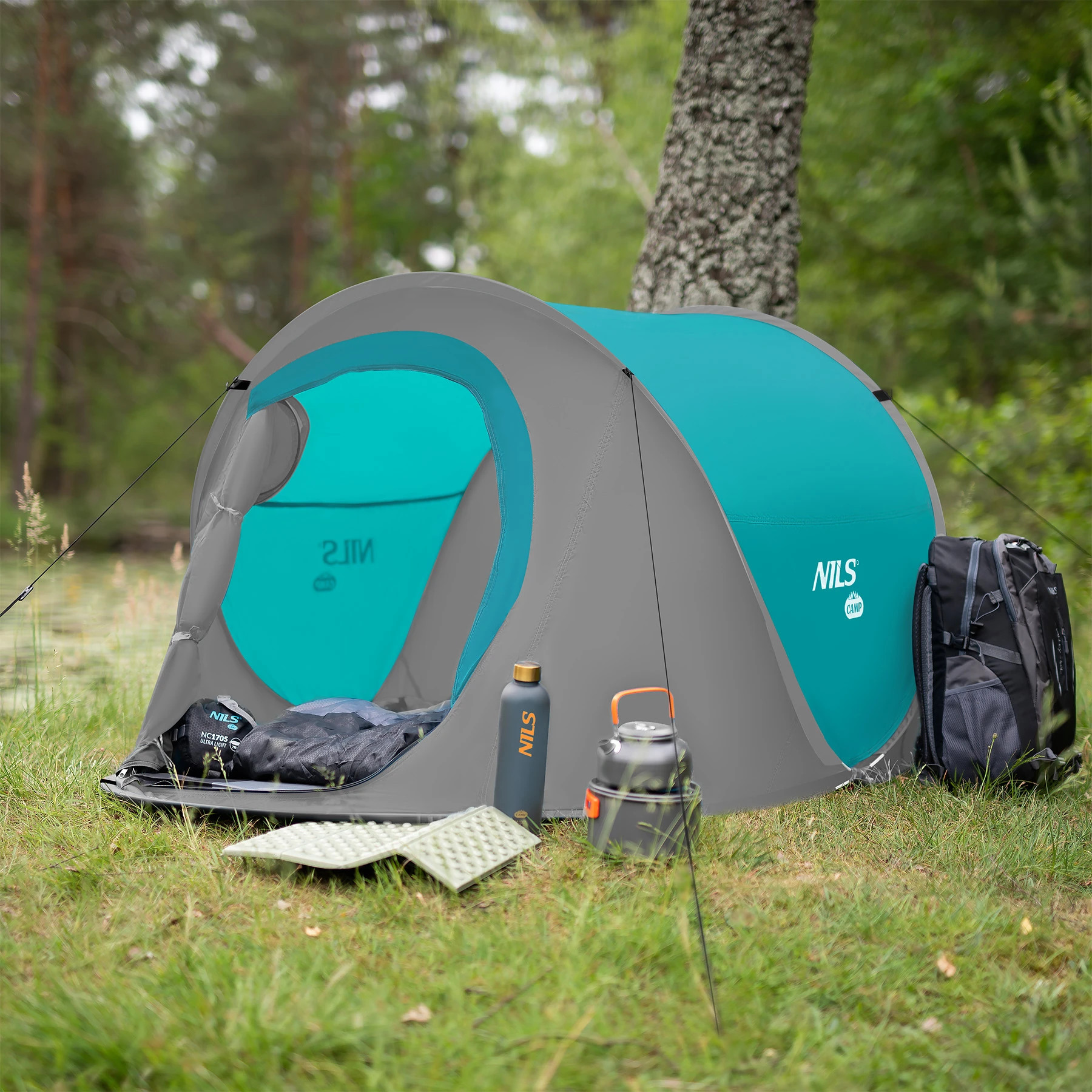 Саморозкладний намет Nils Camp NC3743 сіро-бірюзовий