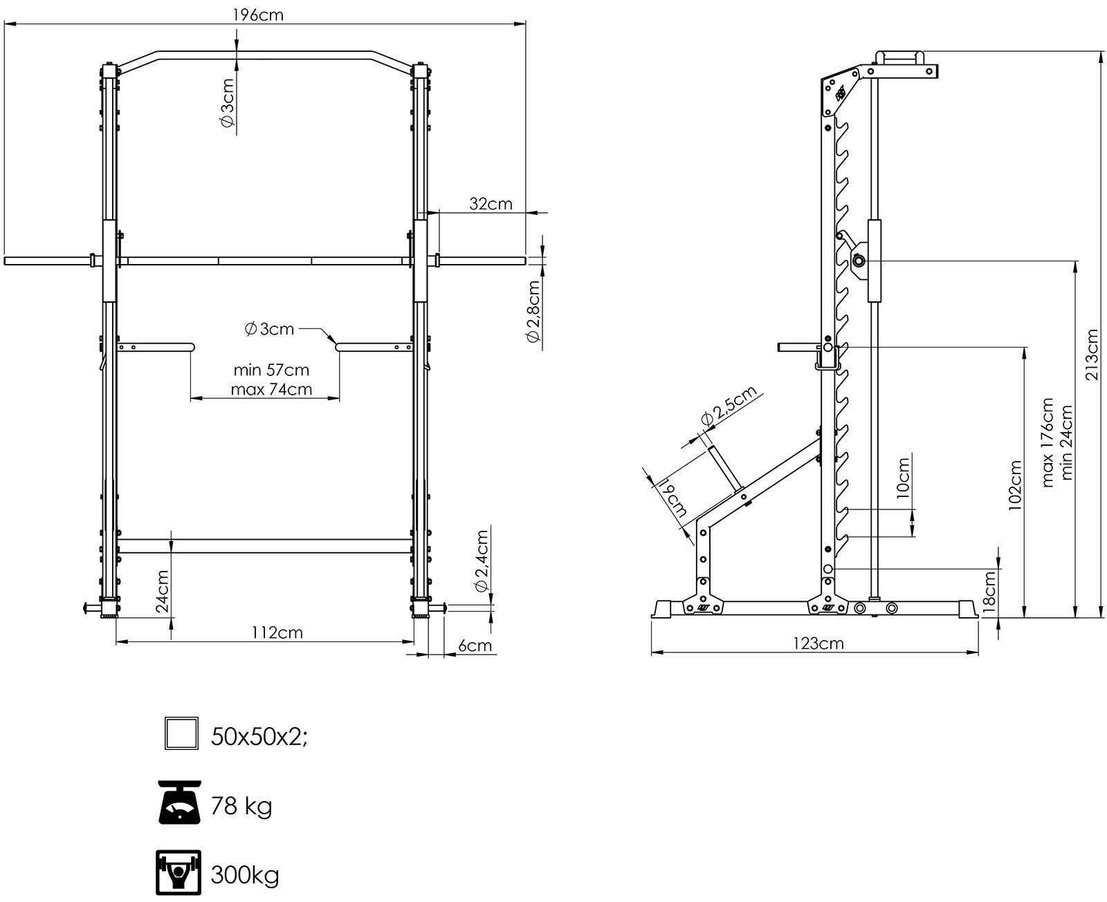 Ергономічна конструкція тренажера Сміта MS-U117 2.0
